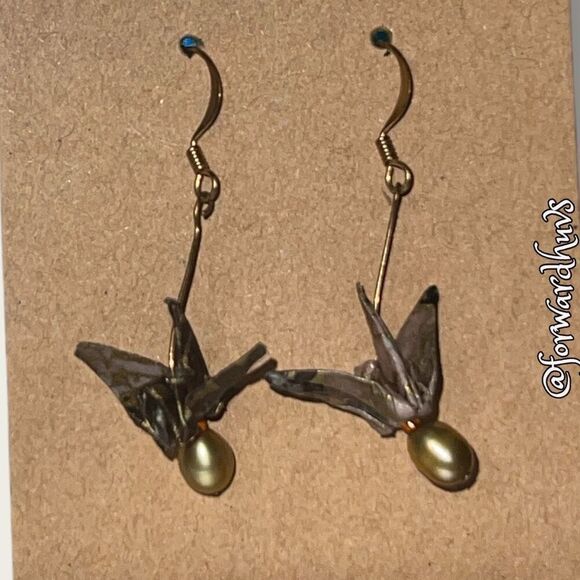 Origami Dangle Earrings With Pearl Accent - Picture 3 of 8